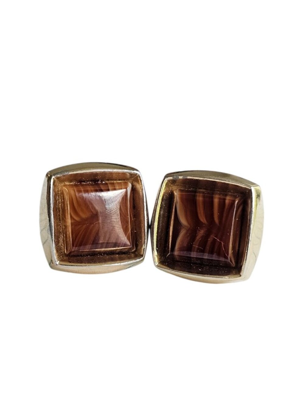 Signed Hickok USA goldtone Tiger's eye stone mid-century cufflinks